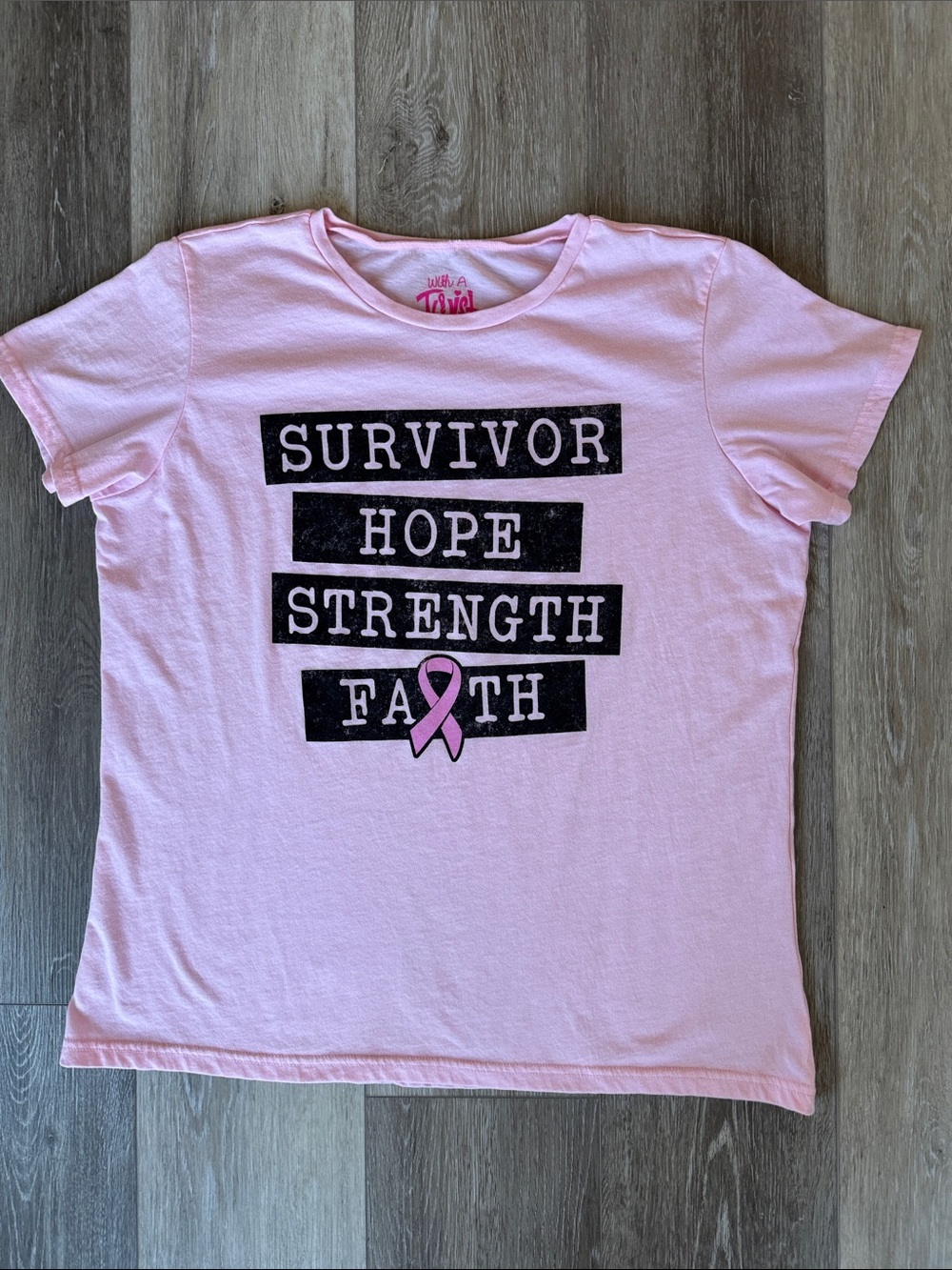 XXL Pink 'Survivor Hope Strength Faith' Short Sleeve Tee
